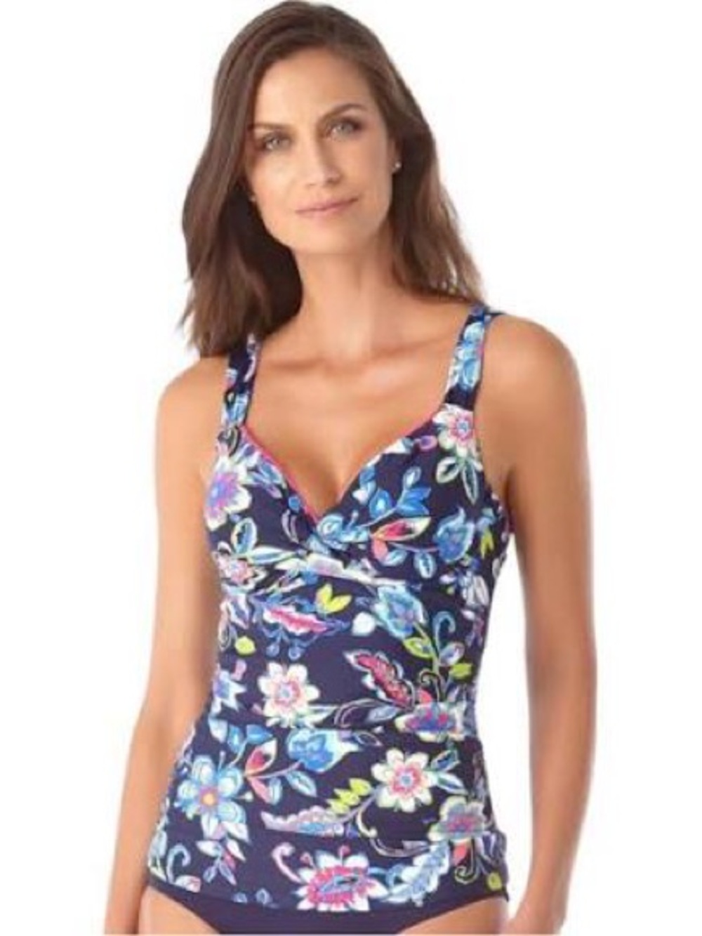 Anne Cole Holiday Paisley Underwire Twist Front Tankini Navy w print Like new!